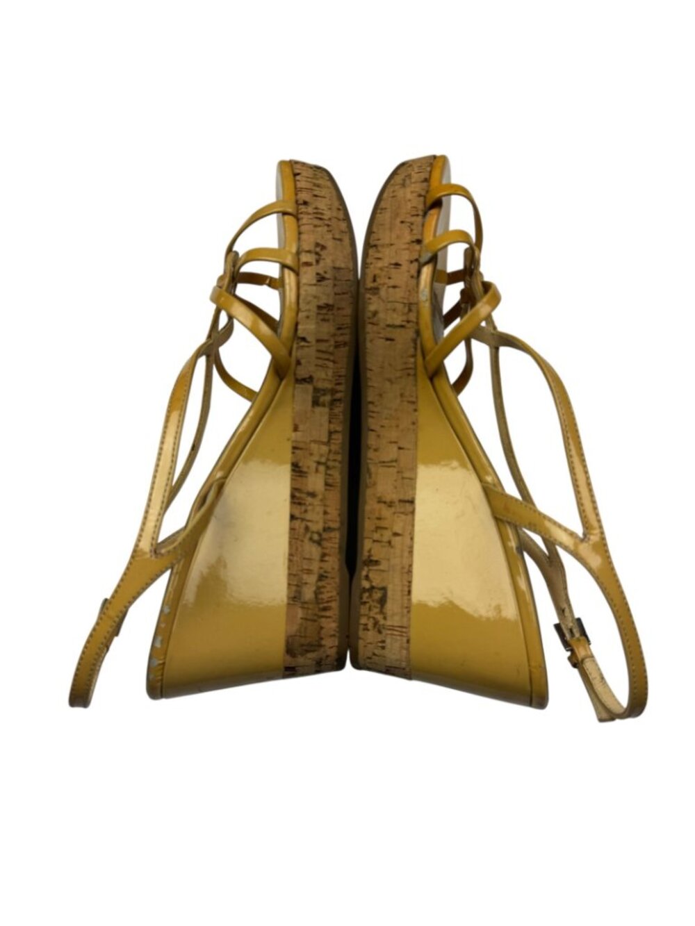 Prada Patent Leather Cork Wedge Platform Sandals Italy Brown Women's Size 37 EU - Picture 6 of 11